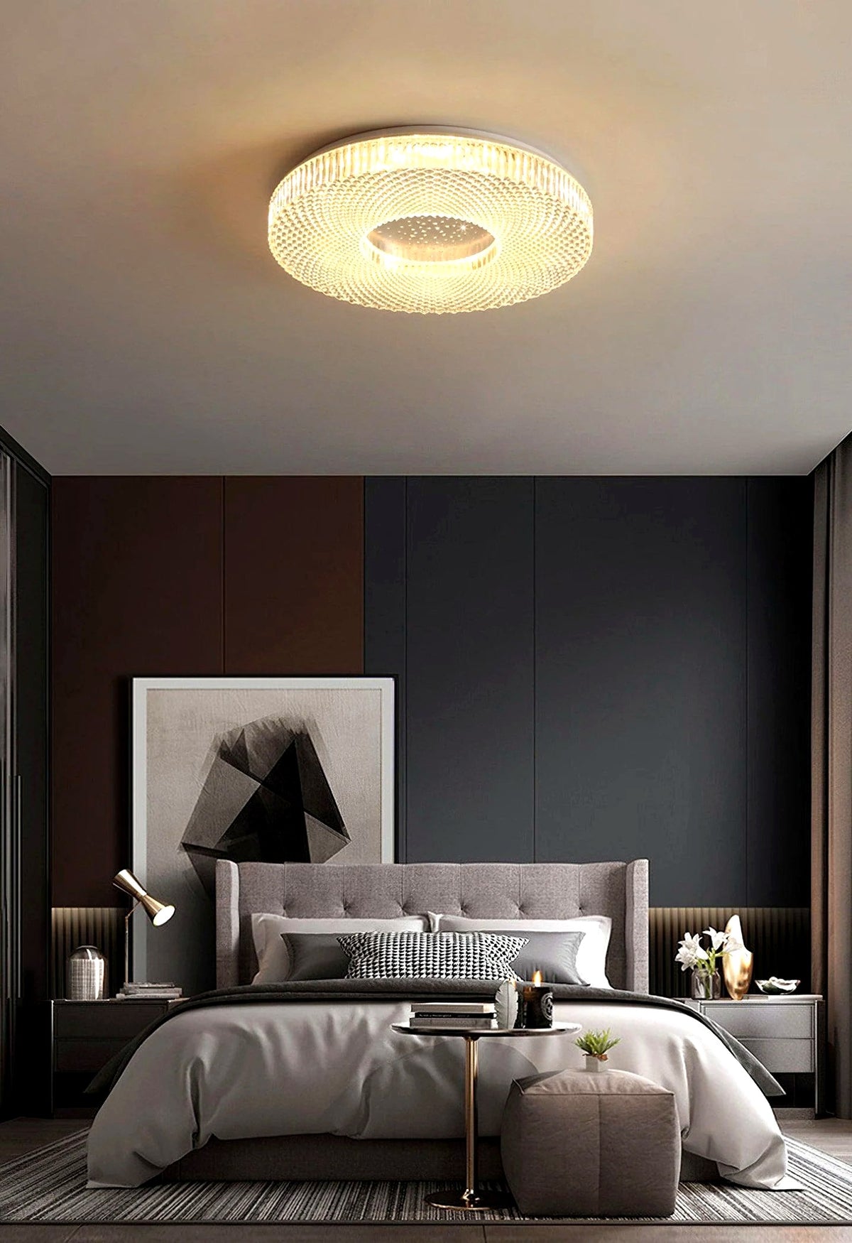 Plafonnier Rond Acrylique de Luxe, LED Intégrée, Monture Métal
