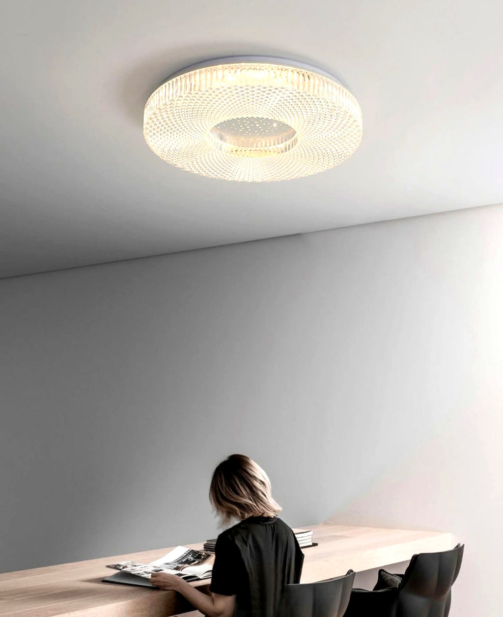 Plafonnier Rond Acrylique de Luxe, LED Intégrée, Monture Métal