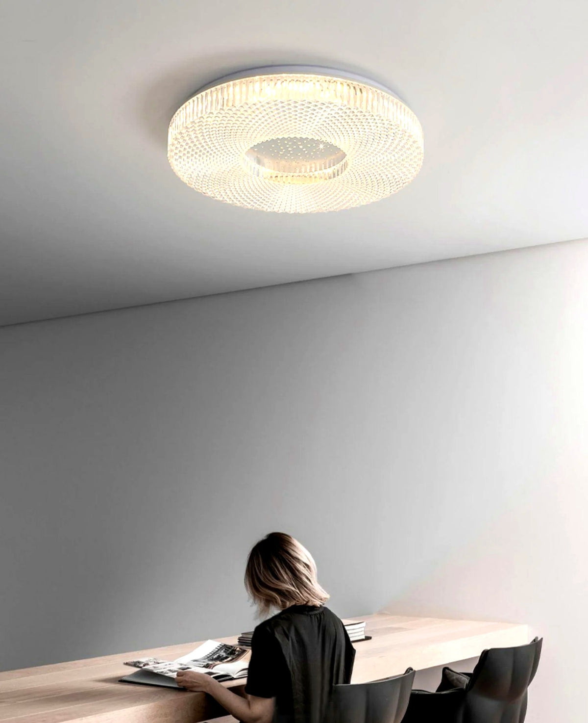 Plafonnier Rond Acrylique de Luxe, LED Intégrée, Monture Métal