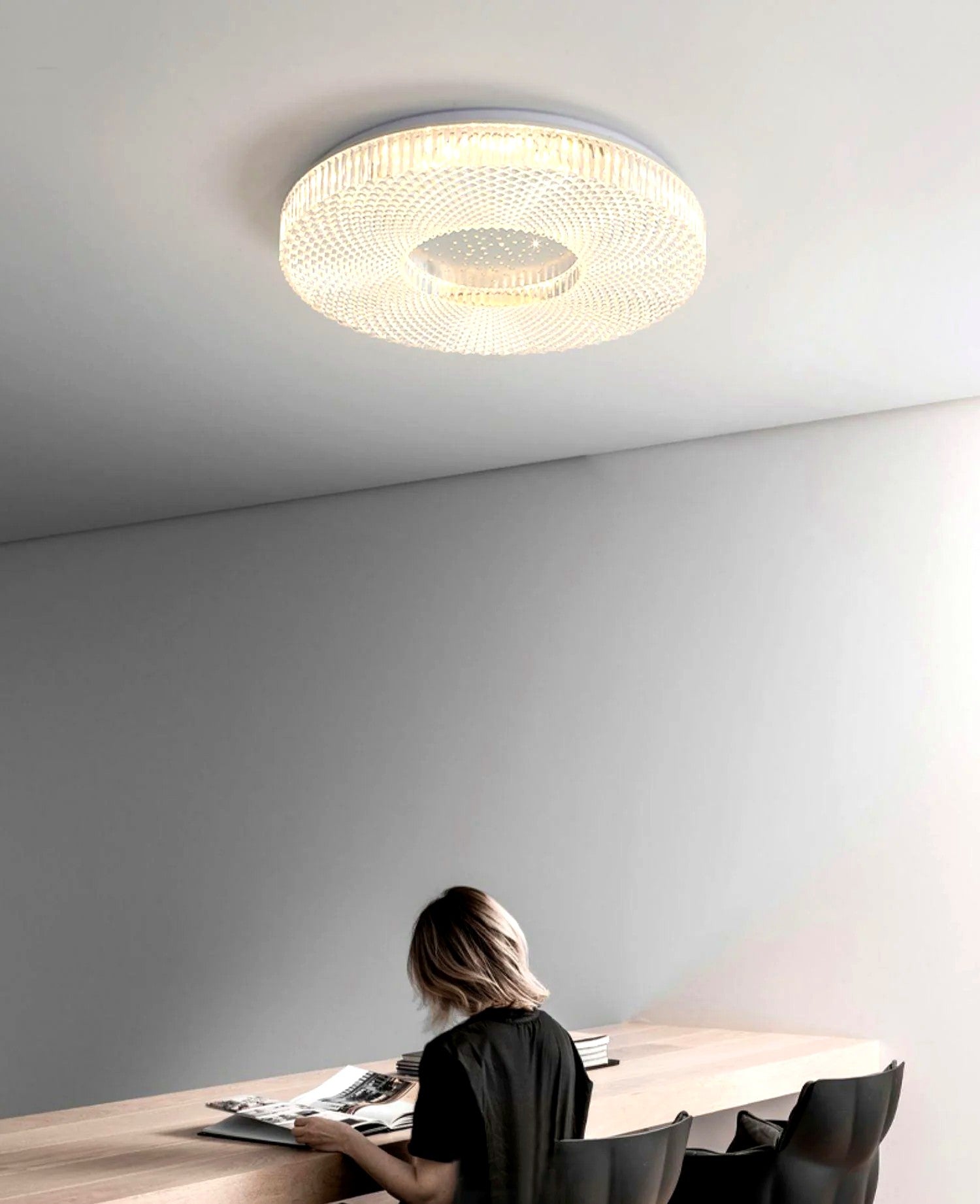 Plafonnier Rond Acrylique de Luxe, LED Intégrée, Monture Métal