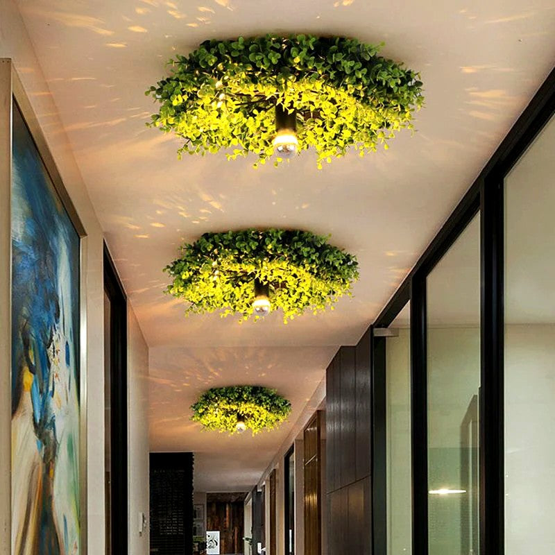 Plafonnier Touffe d'Herbe Artificielle Verte, Décor Végétal Vintage
