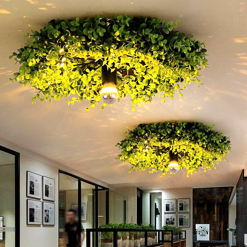Plafonnier Touffe d'Herbe Artificielle Verte, Décor Végétal Vintage