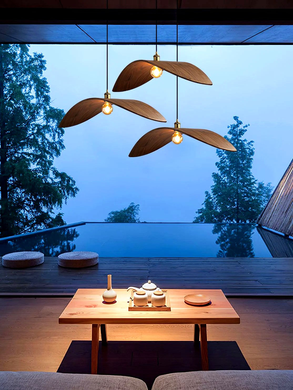 Suspension Bois Art Nordique Noyer, Silhouette Sculptée Graphique