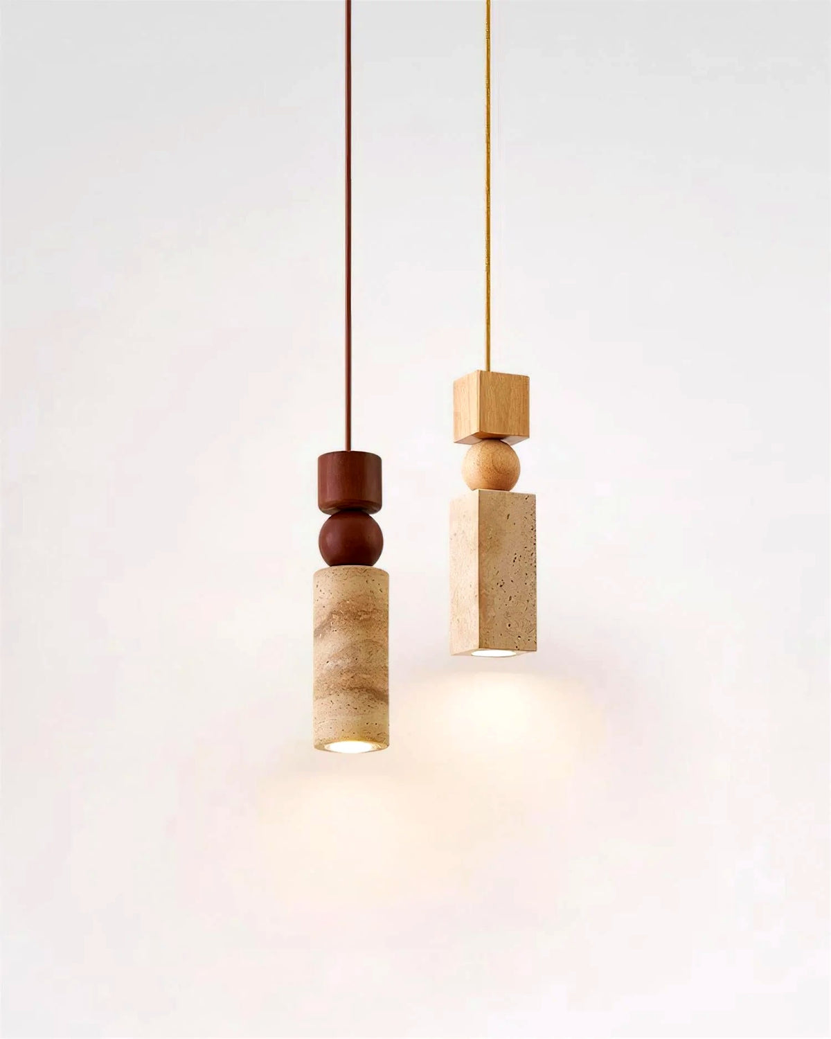 Suspension Bois et Travertin Géométrique, Design Minimaliste Nordique