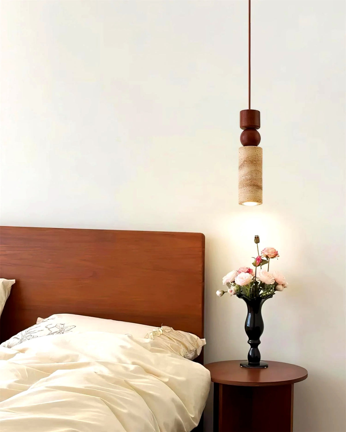 Suspension Bois et Travertin Géométrique, Design Minimaliste Nordique