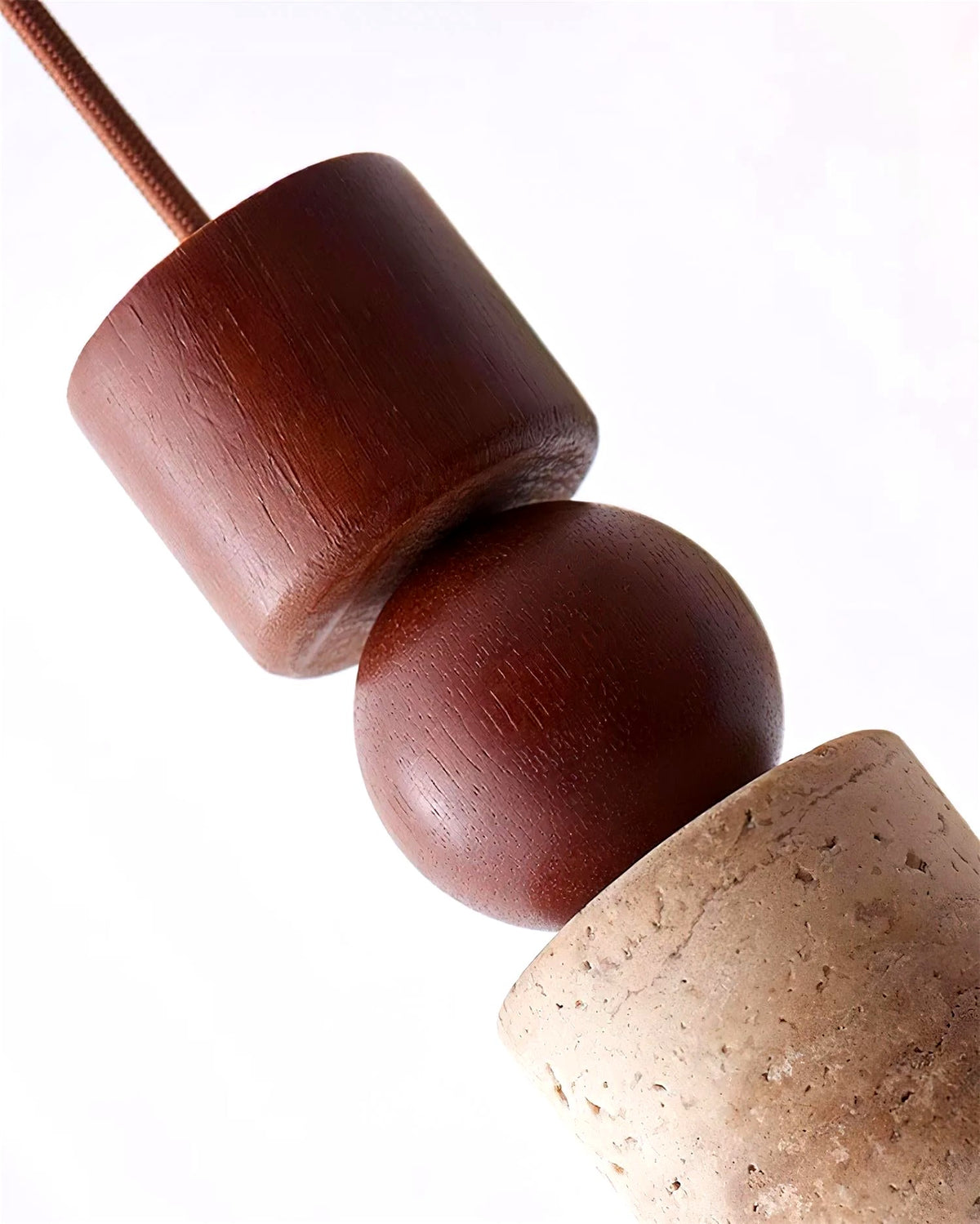 Suspension Bois et Travertin Géométrique, Design Minimaliste Nordique