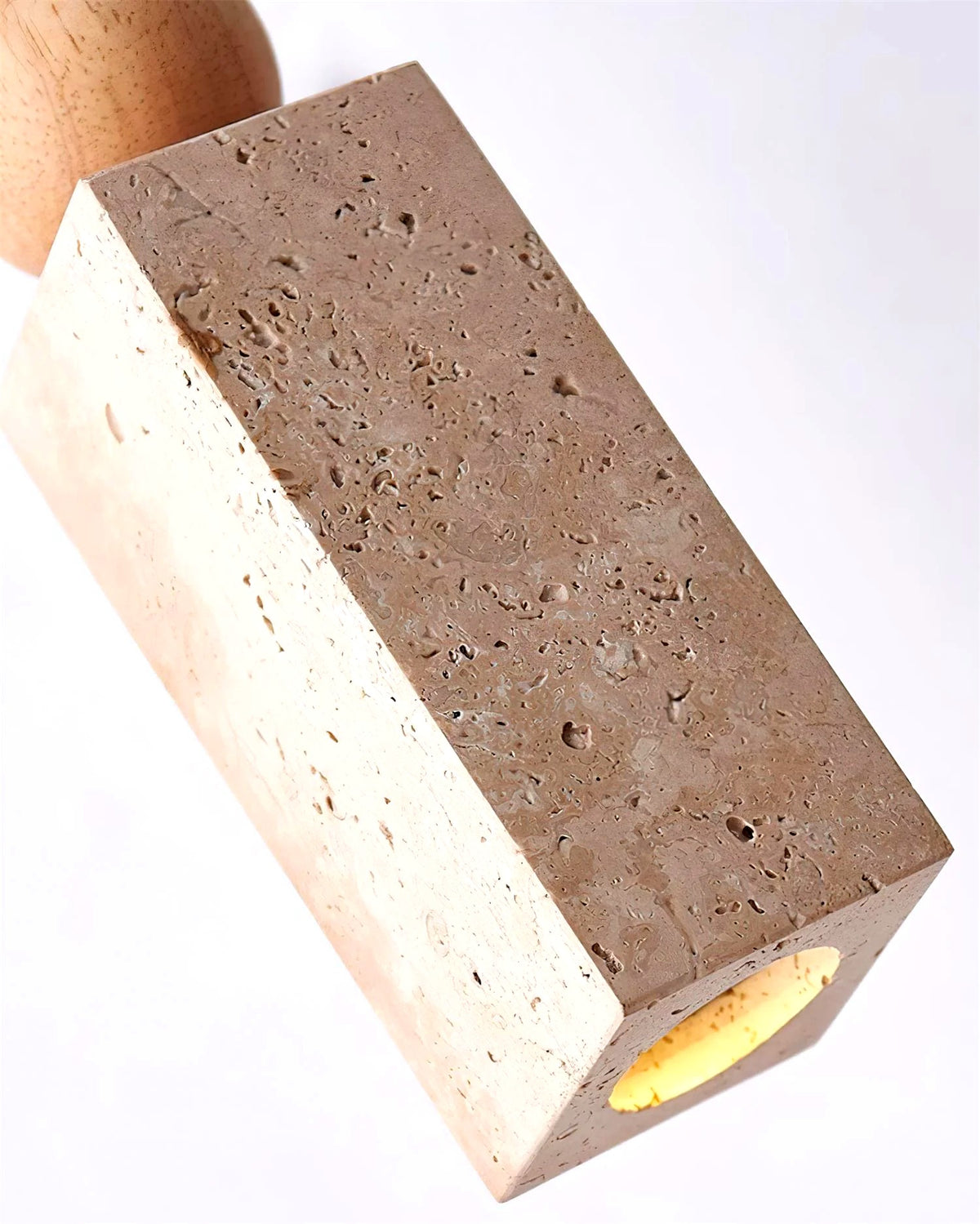Suspension Bois et Travertin Géométrique, Design Minimaliste Nordique