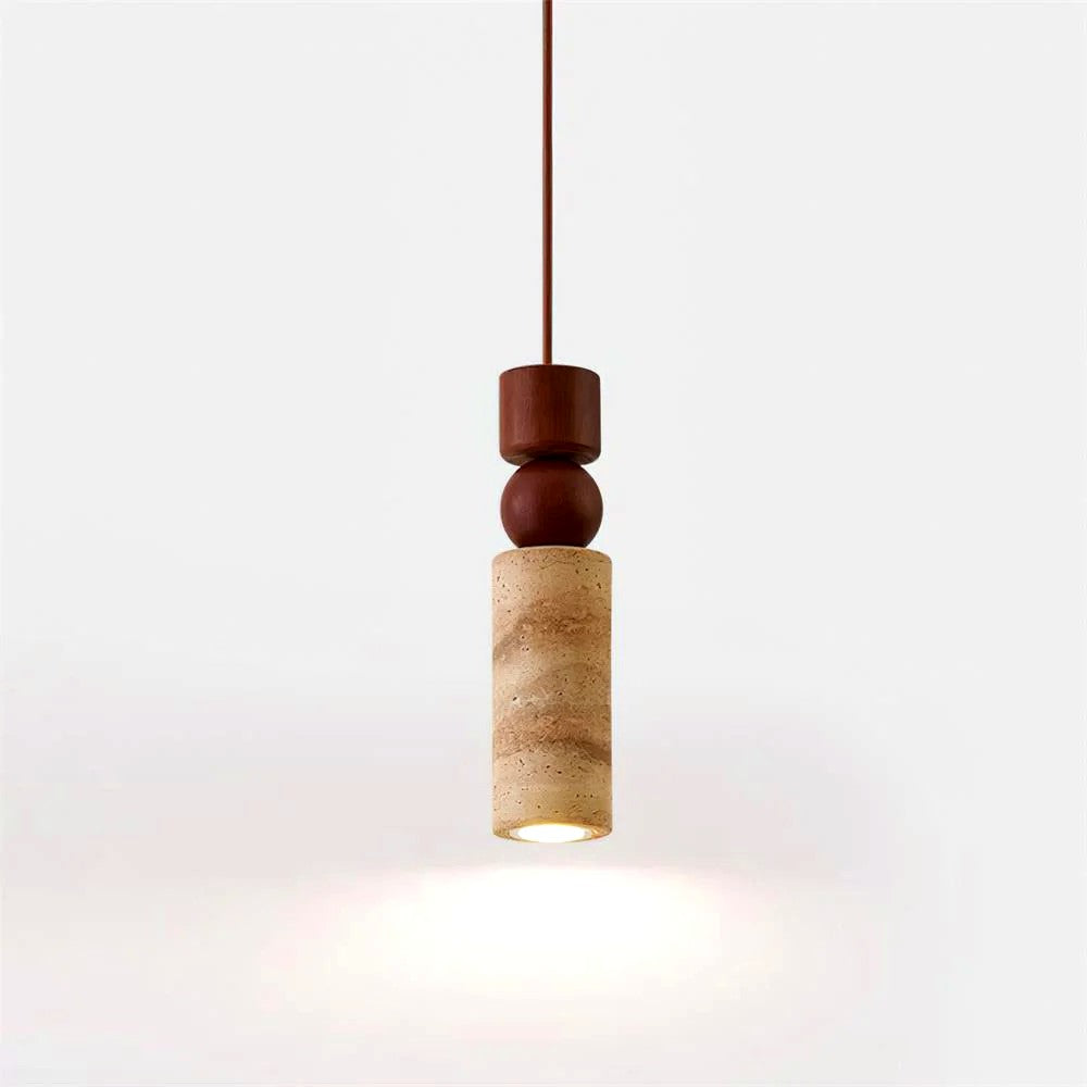 Suspension Bois et Travertin Géométrique, Design Minimaliste Nordique