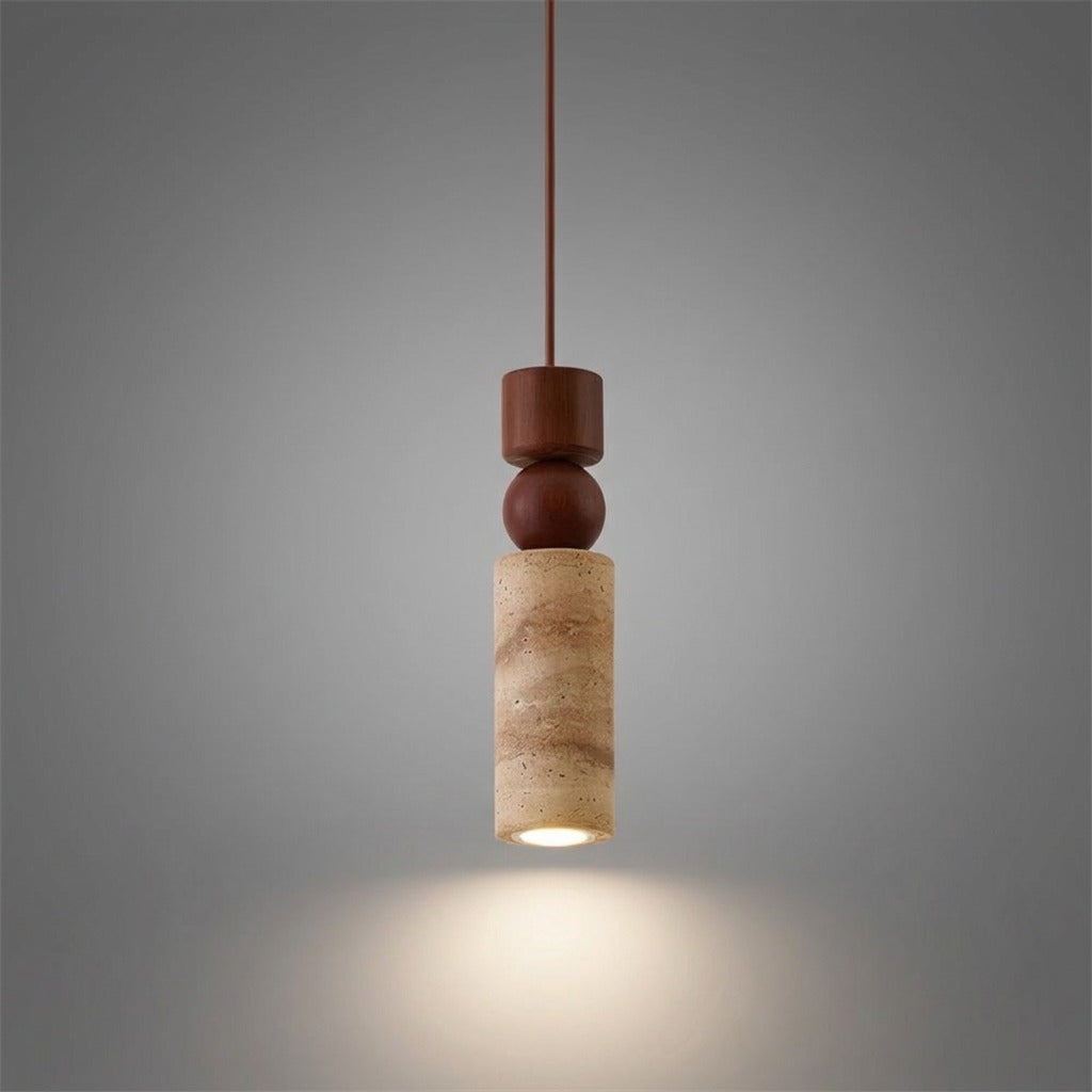 Suspension Bois et Travertin Géométrique, Design Minimaliste Nordique