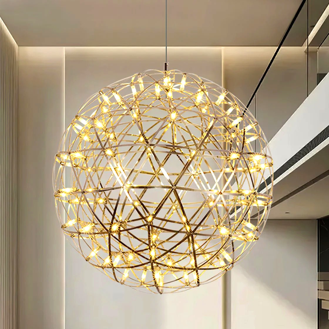 Suspension Boules Multiples Luxe Postmoderne, Sphères Métal Poli