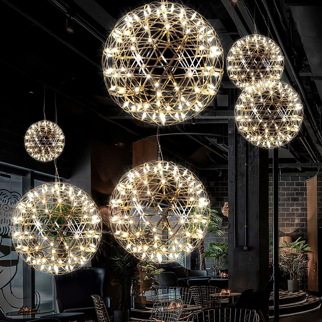 Suspension Boules Multiples Luxe Postmoderne, Sphères Métal Poli