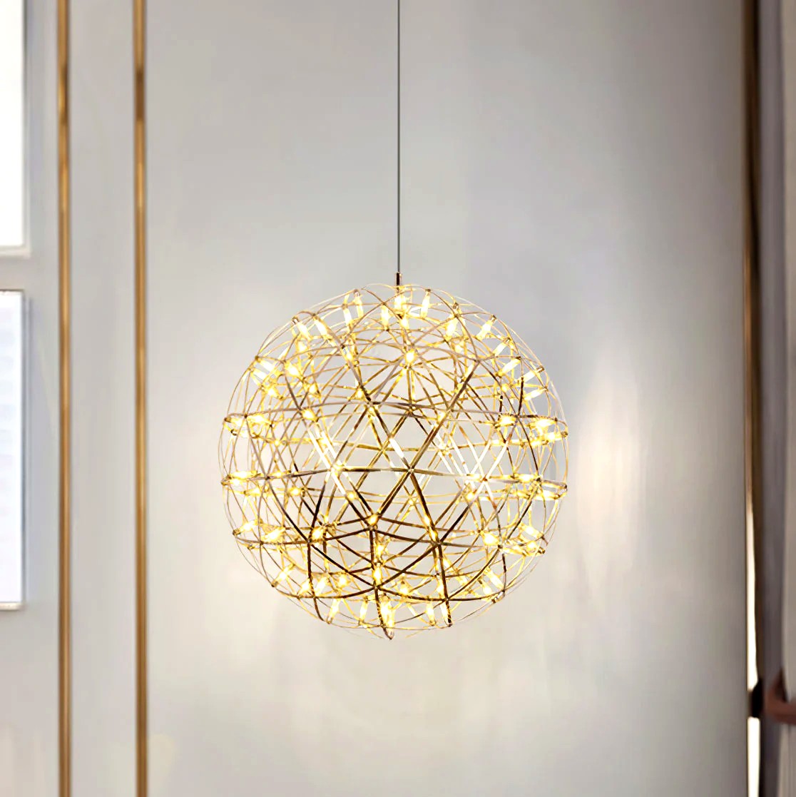Suspension Boules Multiples Luxe Postmoderne, Sphères Métal Poli