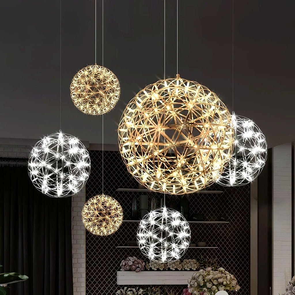 Suspension Boules Multiples Luxe Postmoderne, Sphères Métal Poli