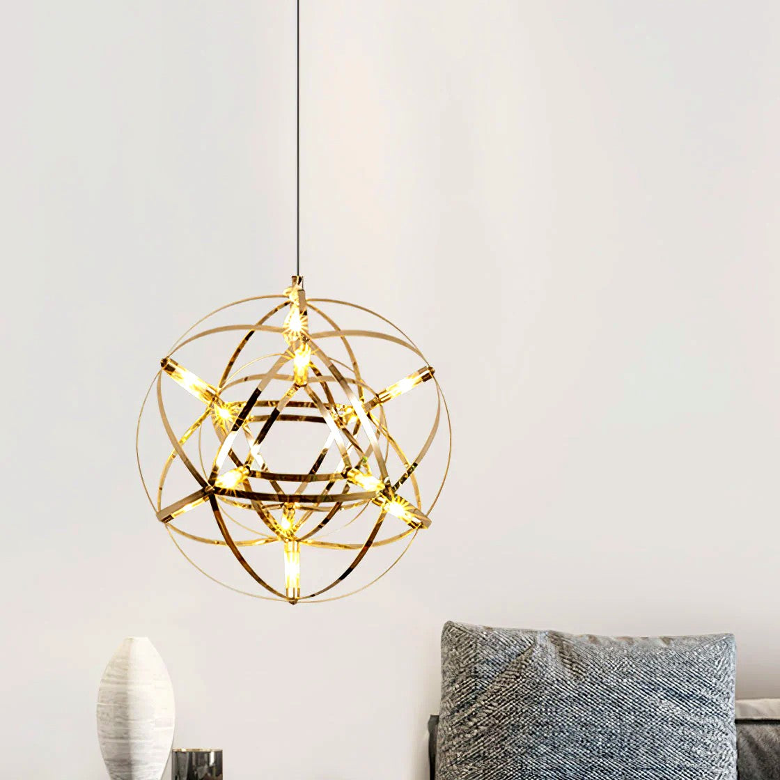 Suspension Boules Multiples Luxe Postmoderne, Sphères Métal Poli