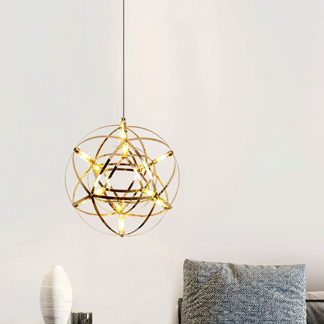 Suspension Boules Multiples Luxe Postmoderne, Sphères Métal Poli