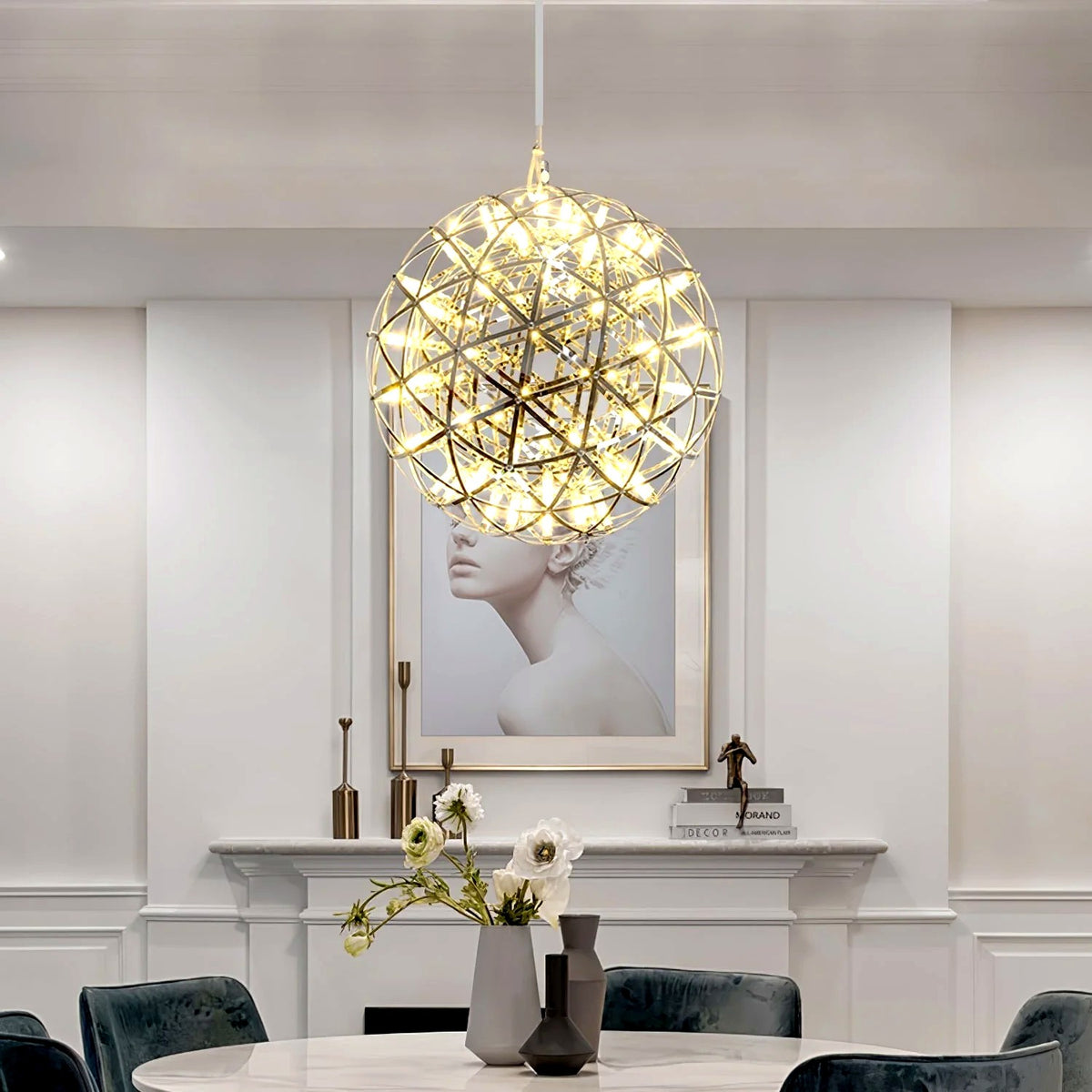 Suspension Boules Multiples Luxe Postmoderne, Sphères Métal Poli