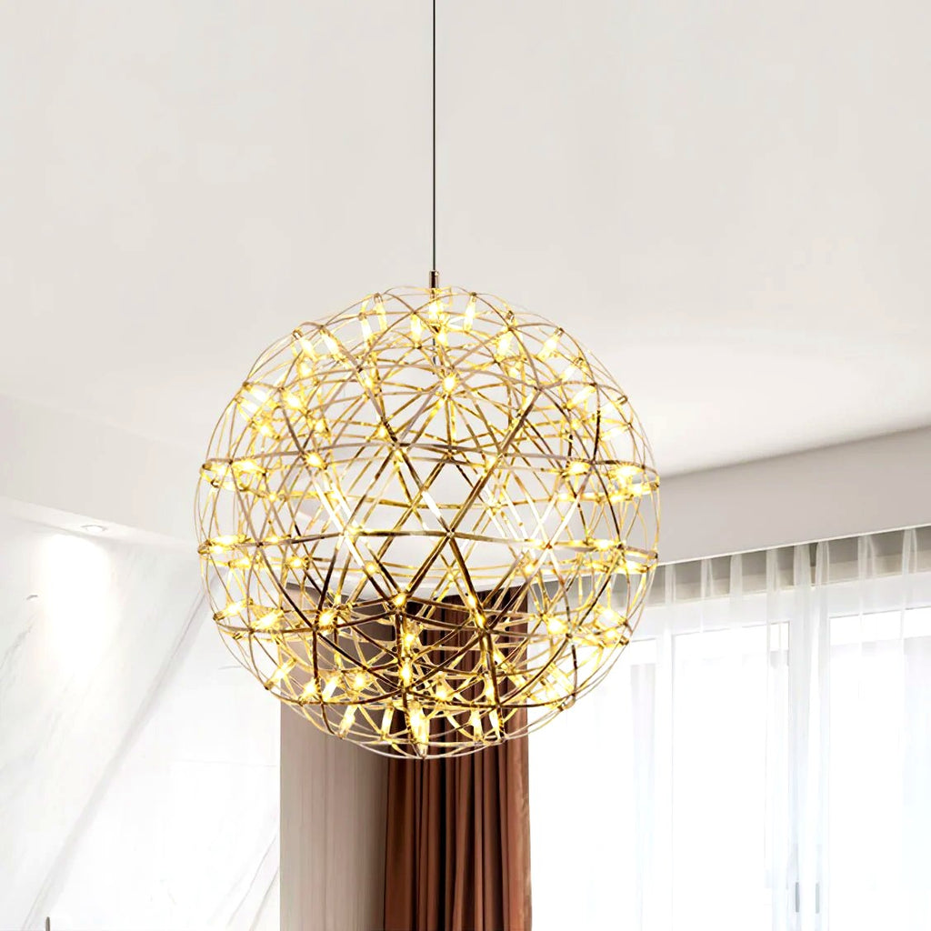 Suspension Boules Multiples Luxe Postmoderne, Sphères Métal Poli