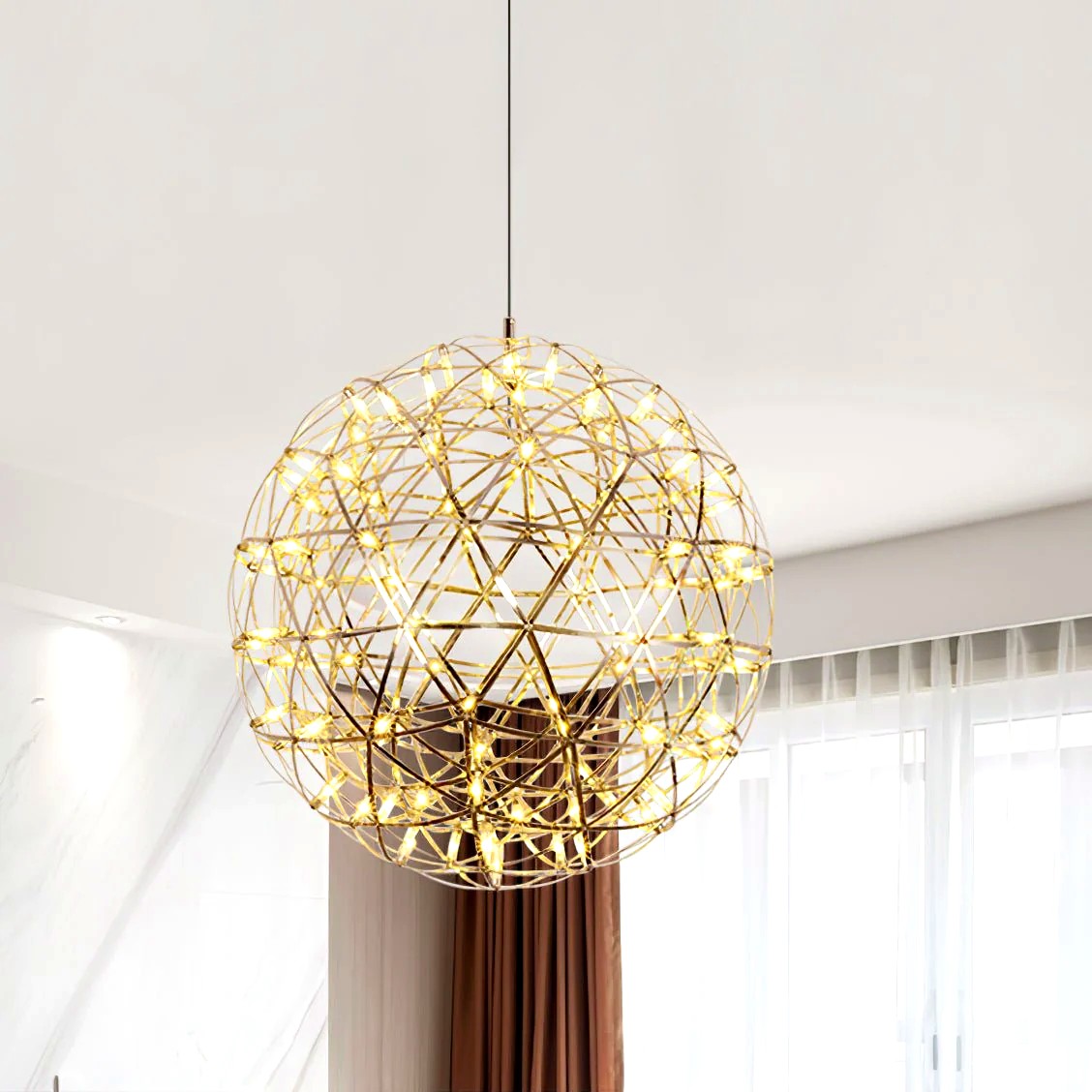Suspension Boules Multiples Luxe Postmoderne, Sphères Métal Poli