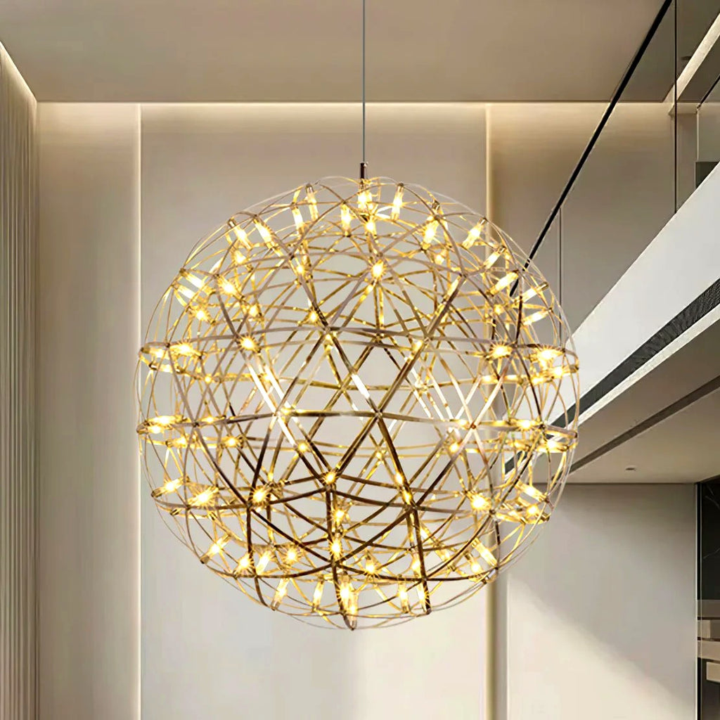 Suspension Boules Multiples Luxe Postmoderne, Sphères Métal Poli