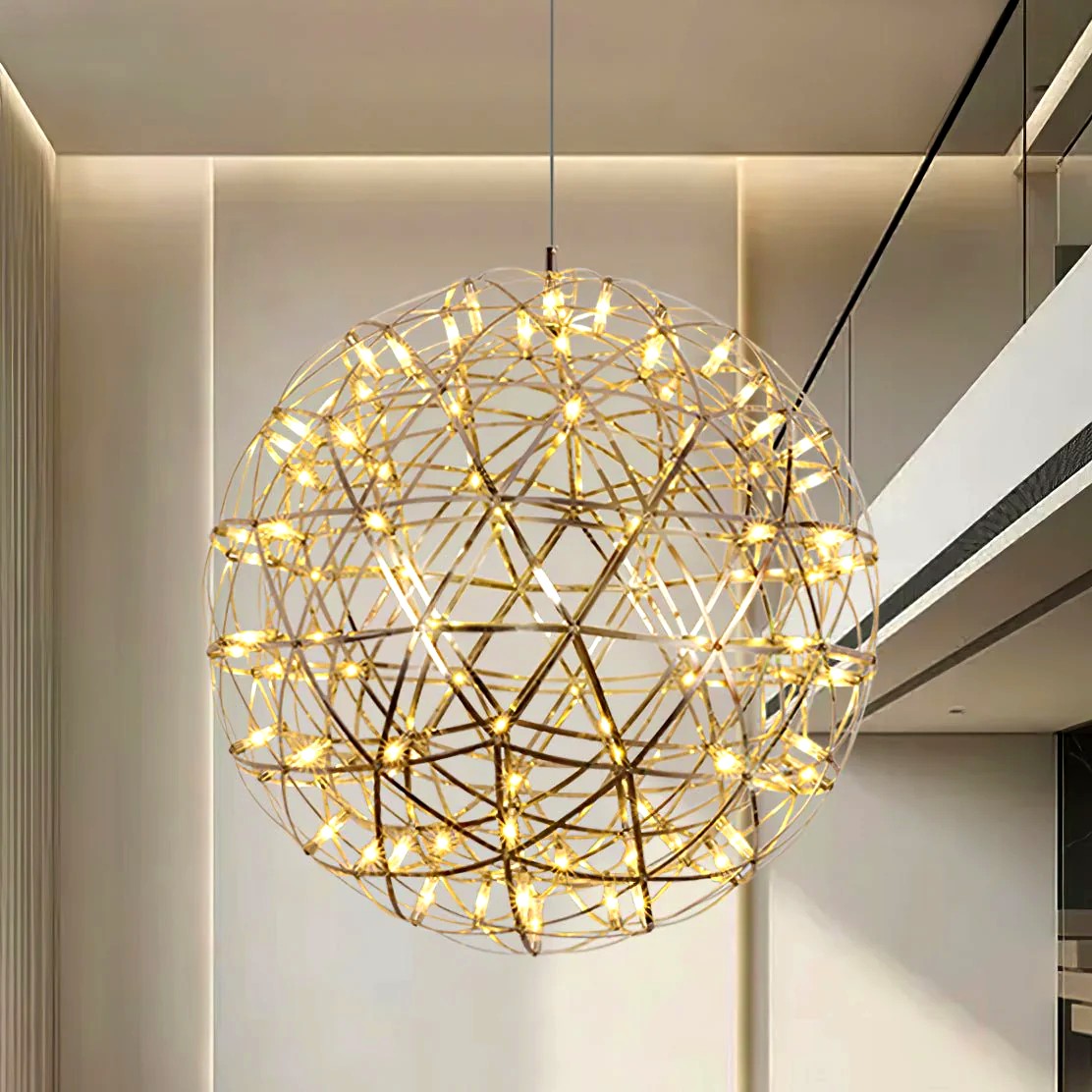 Suspension Boules Multiples Luxe Postmoderne, Sphères Métal Poli
