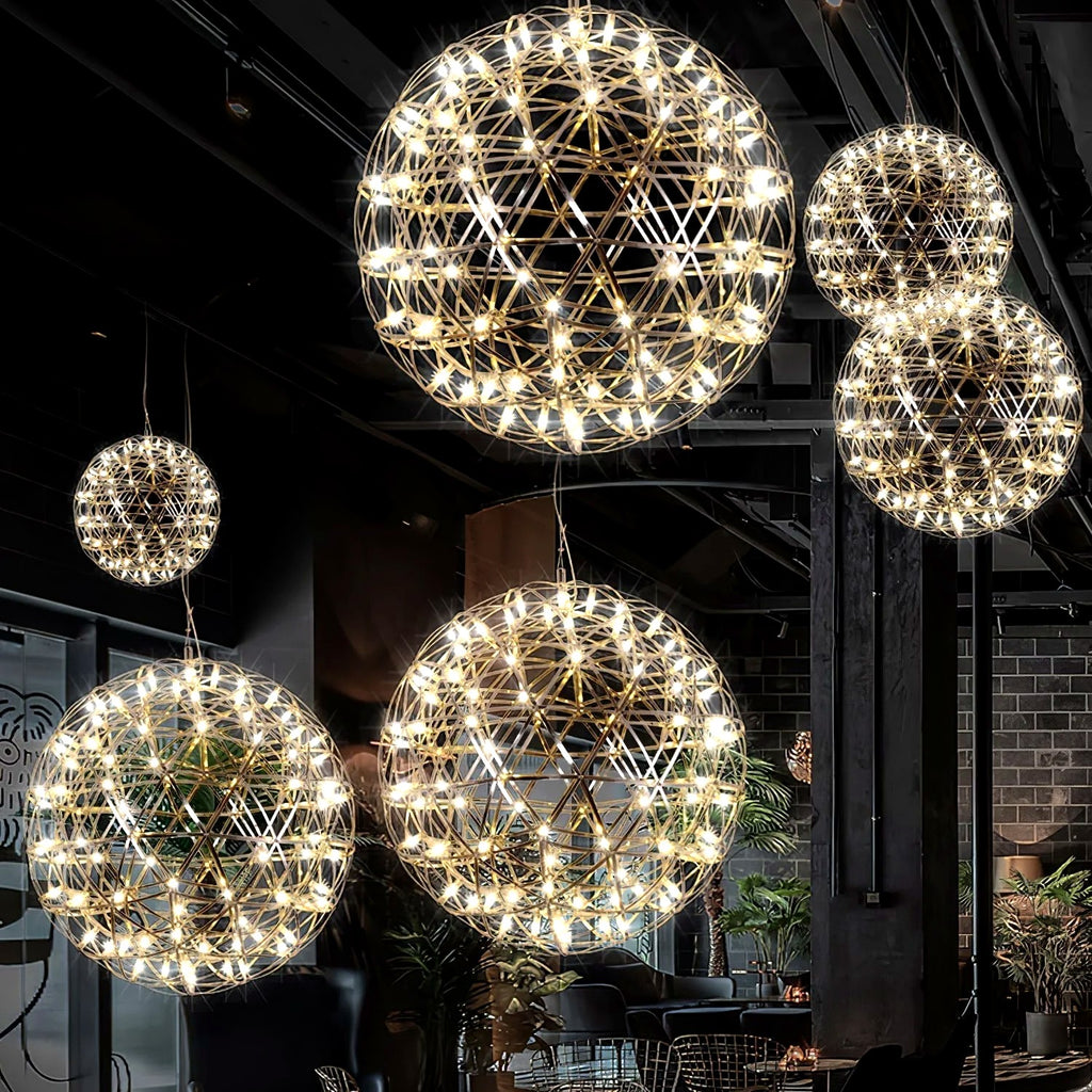 Suspension Boules Multiples Luxe Postmoderne, Sphères Métal Poli