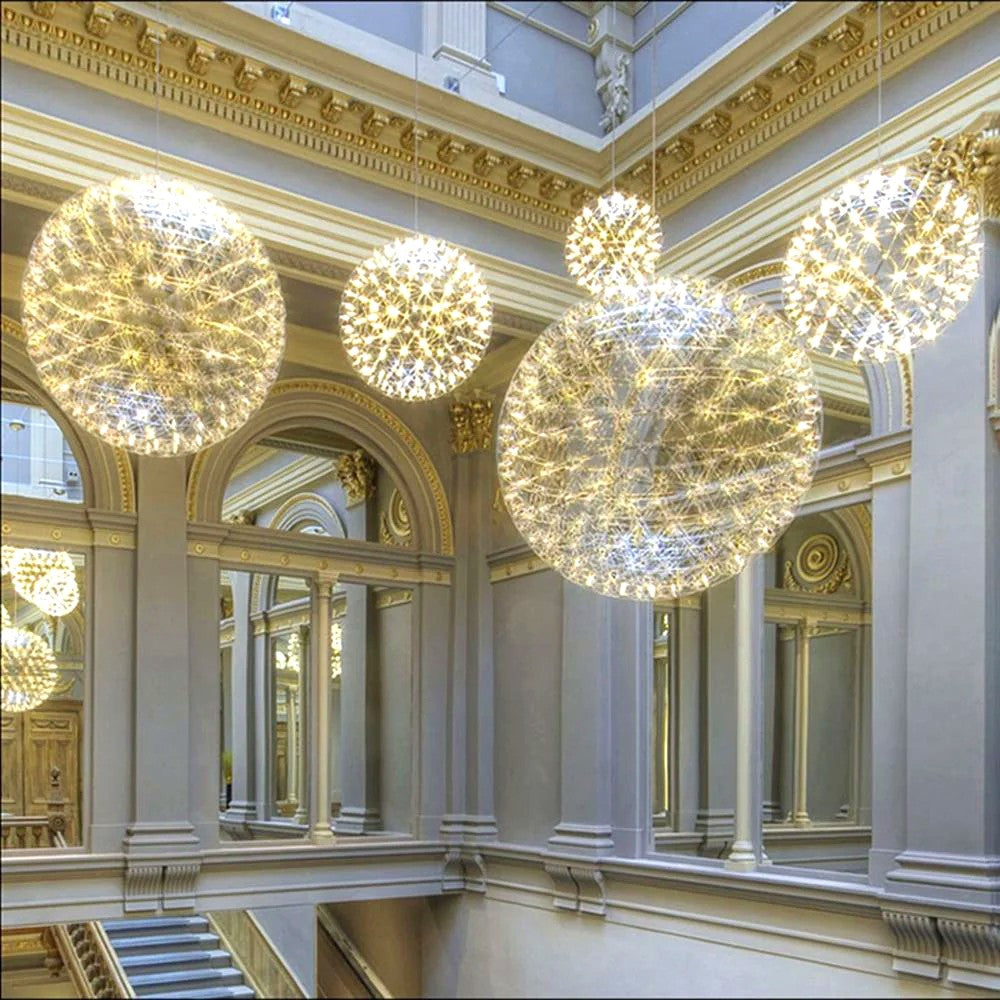 Suspension Boules Multiples Luxe Postmoderne, Sphères Métal Poli