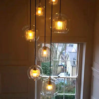 Suspension Bulle Globe Verre Nordique, Monture Dorée Aérienne, Chambre
