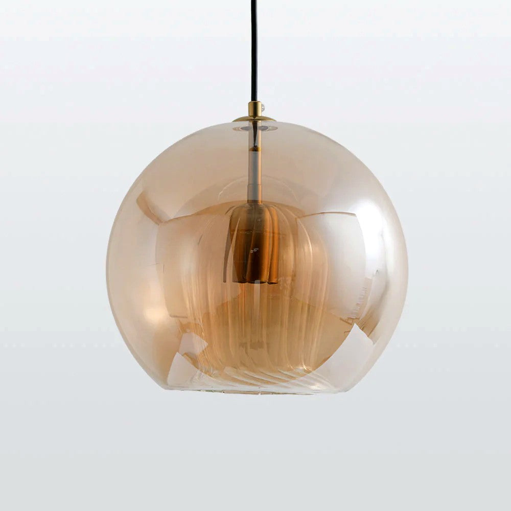 Suspension Bulle Globe Verre Nordique, Monture Dorée Aérienne, Chambre