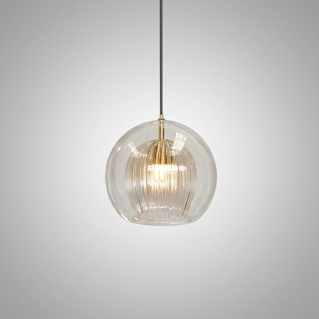 Suspension Bulle Globe Verre Nordique, Monture Dorée Aérienne, Chambre