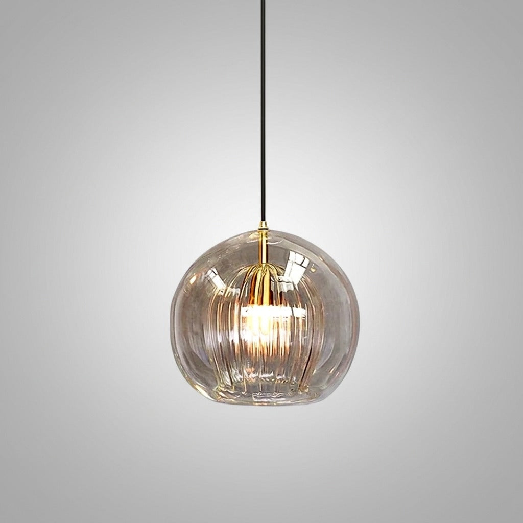Suspension Bulle Globe Verre Nordique, Monture Dorée Aérienne, Chambre
