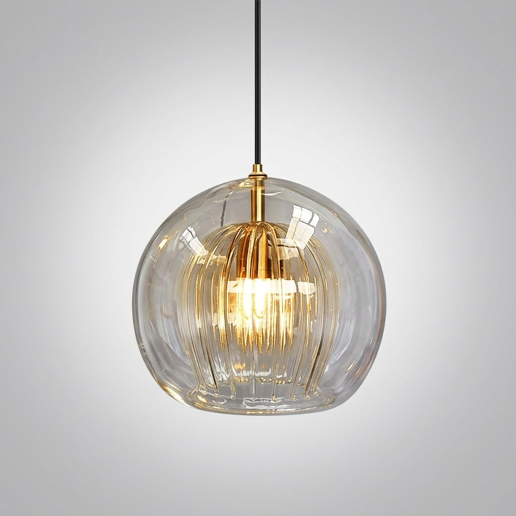Suspension Bulle Globe Verre Nordique, Monture Dorée Aérienne, Chambre