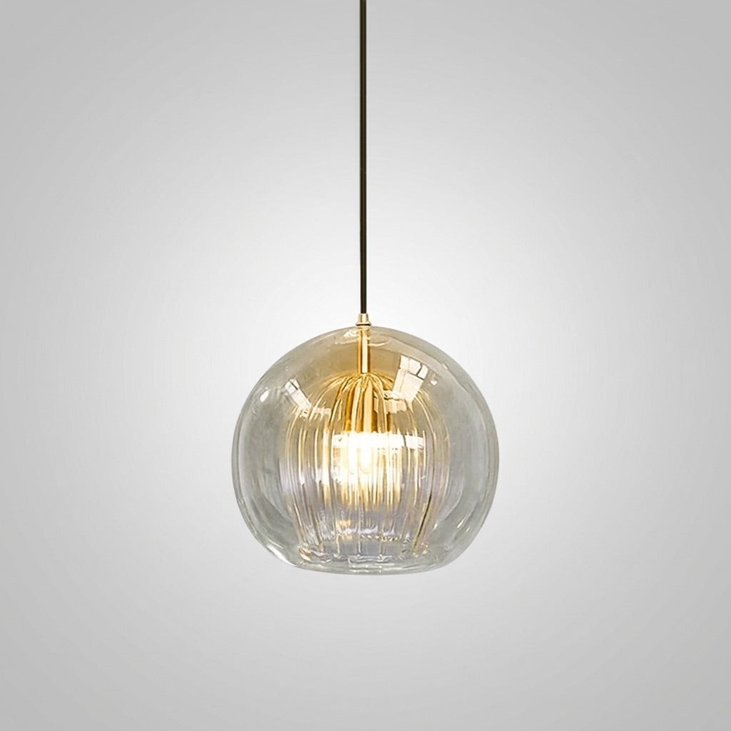 Suspension Bulle Globe Verre Nordique, Monture Dorée Aérienne, Chambre