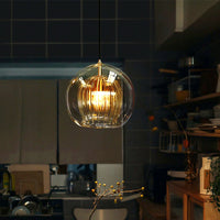 Suspension Bulle Globe Verre Nordique, Monture Dorée Aérienne, Chambre