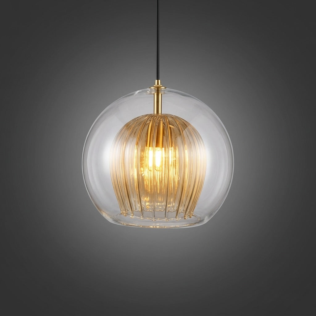 Suspension Bulle Globe Verre Nordique, Monture Dorée Aérienne, Chambre