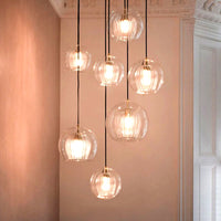 Suspension Bulle Globe Verre Nordique, Monture Dorée Aérienne, Chambre