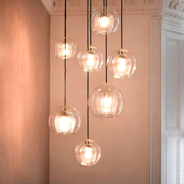 Suspension Bulle Globe Verre Nordique, Monture Dorée Aérienne, Chambre