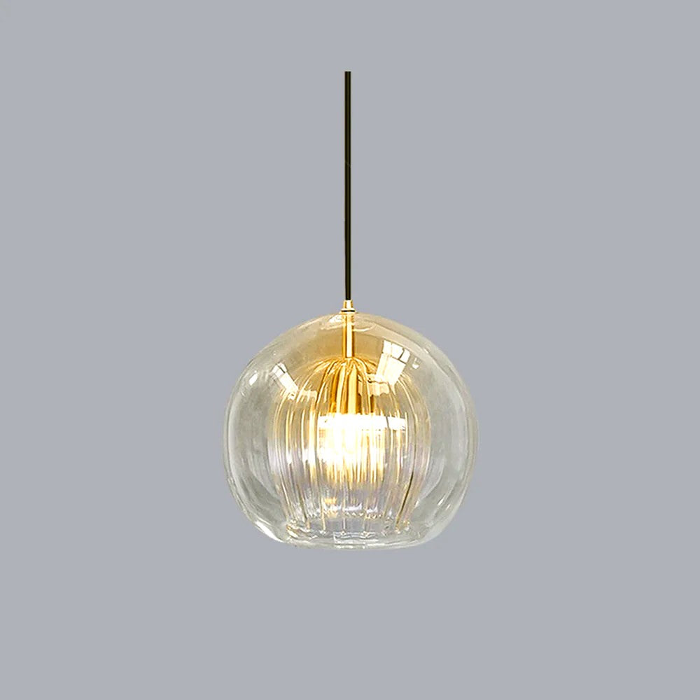 Suspension Bulle Globe Verre Nordique, Monture Dorée Aérienne, Chambre