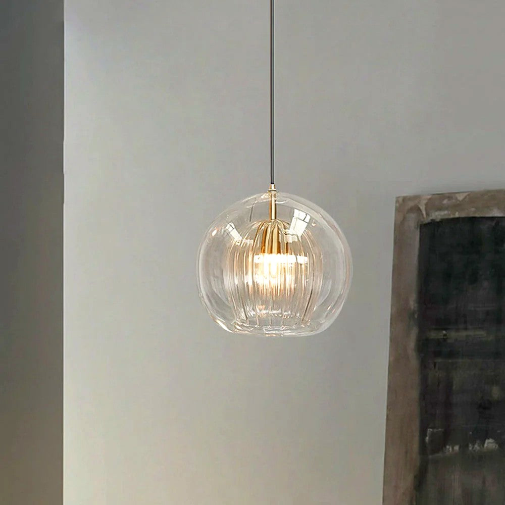Suspension Bulle Globe Verre Nordique, Monture Dorée Aérienne, Chambre