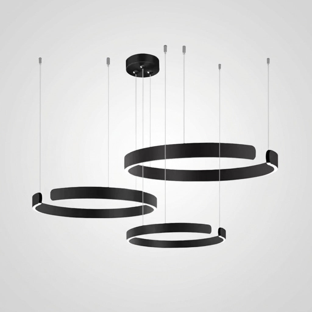 Suspension Cercles LED Anneaux Métal, Design Contemporain