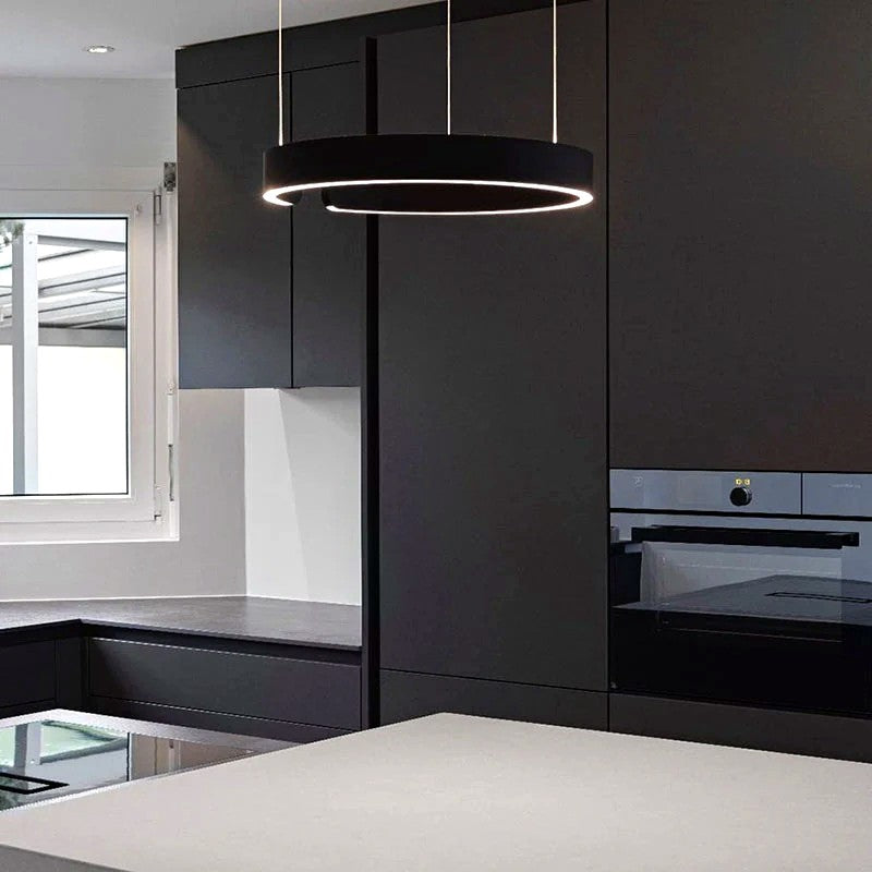 Suspension Cercles LED Anneaux Métal, Design Contemporain