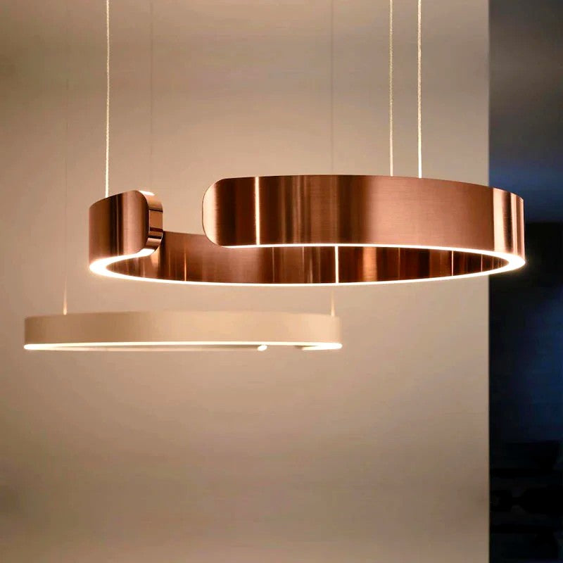 Suspension Cercles LED Anneaux Métal, Design Contemporain