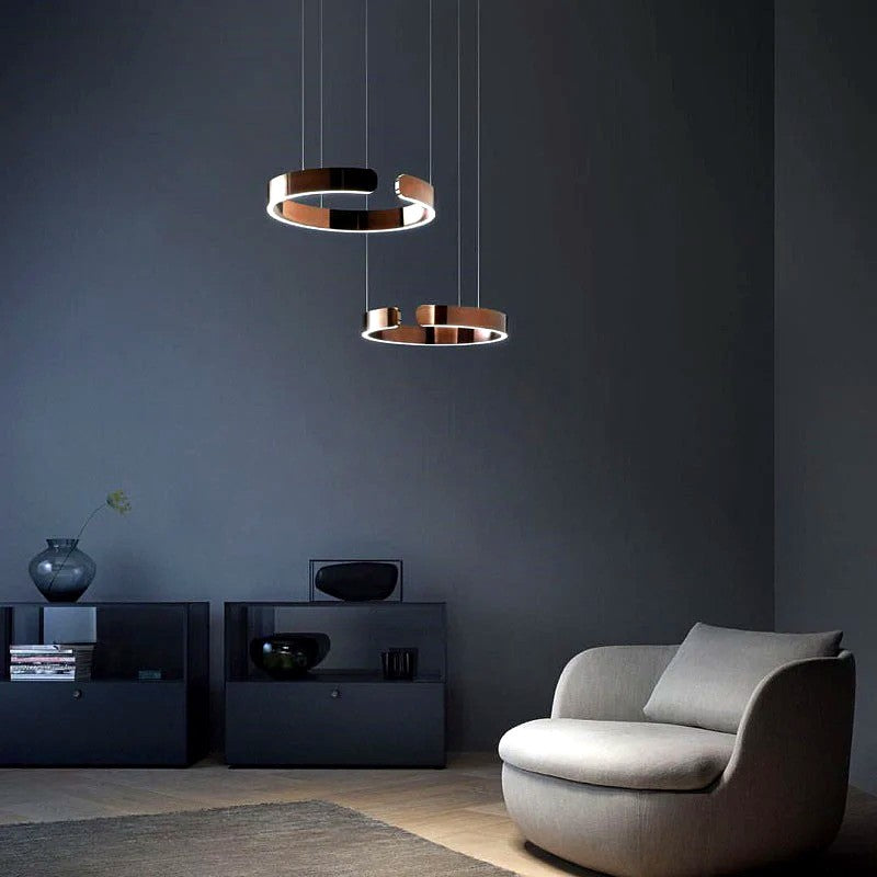 Suspension Cercles LED Anneaux Métal, Design Contemporain