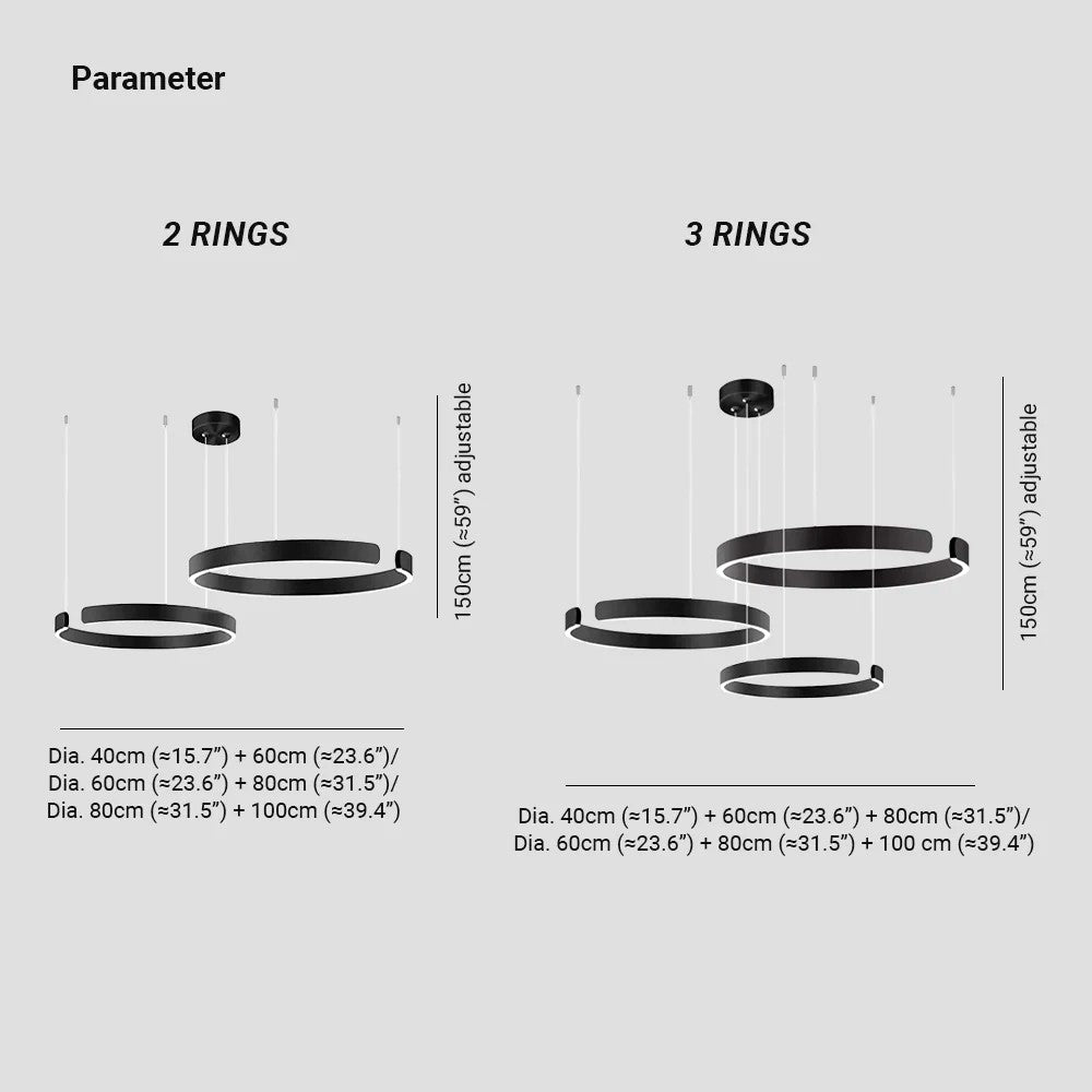 Suspension Cercles LED Anneaux Métal, Design Contemporain