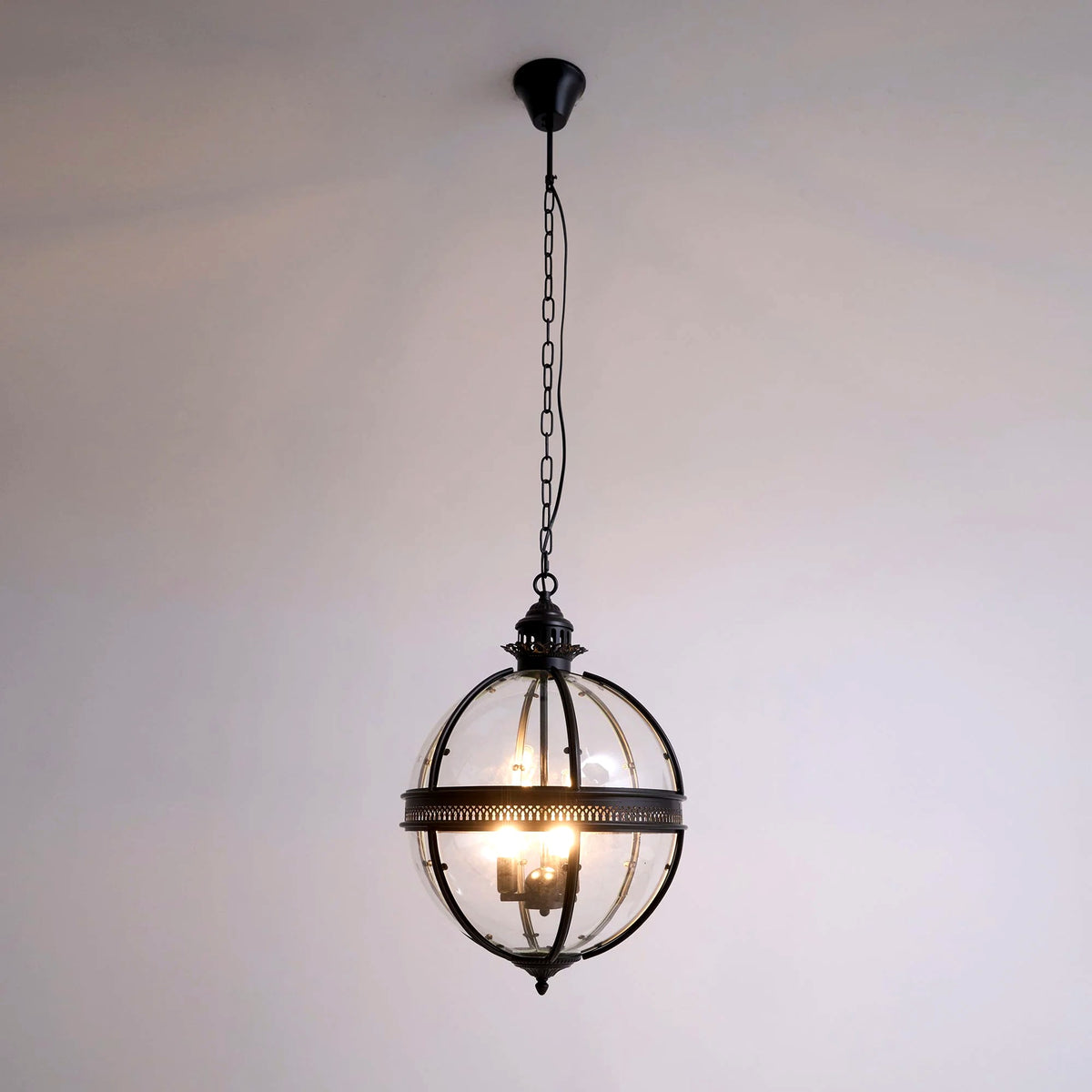 Suspension Industrielle Trois Têtes Métal Verre, Style Atelier Ancien