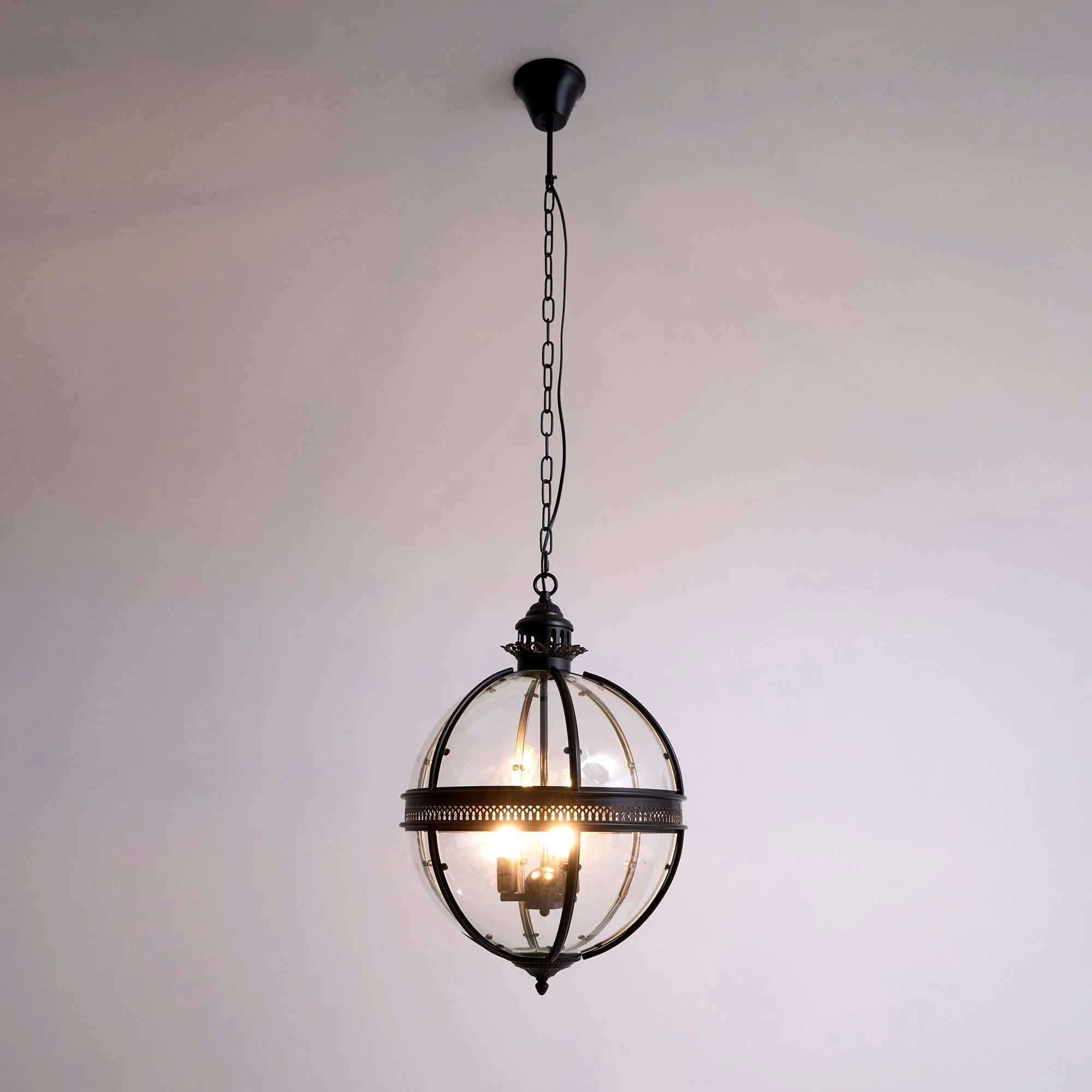 Suspension Industrielle Trois Têtes Métal Verre, Style Atelier Ancien