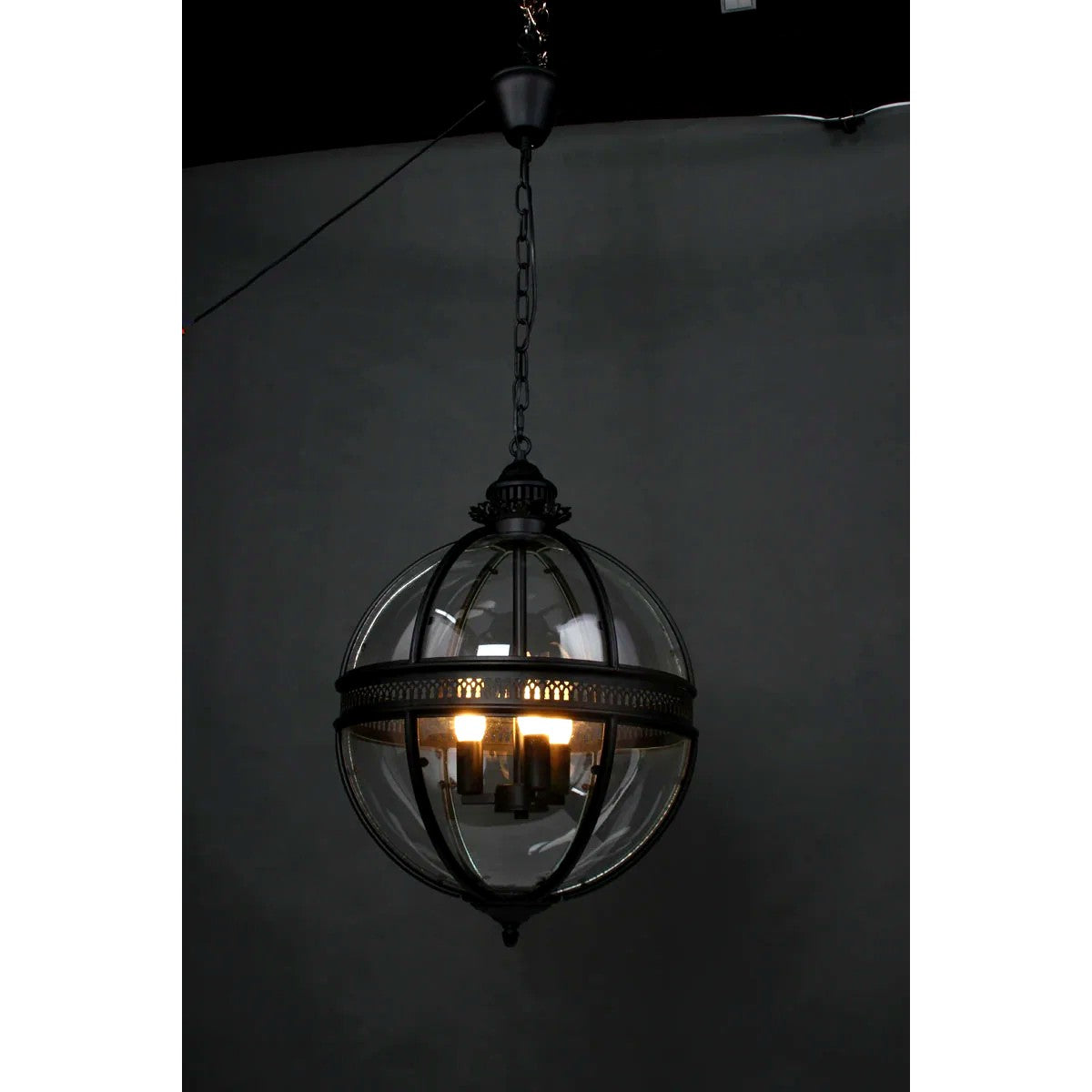 Suspension Industrielle Trois Têtes Métal Verre, Style Atelier Ancien