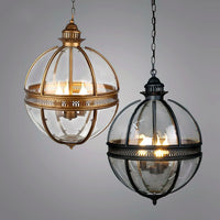 Suspension Industrielle Trois Têtes Métal Verre, Style Atelier Ancien