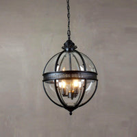 Suspension Industrielle Trois Têtes Métal Verre, Style Atelier Ancien