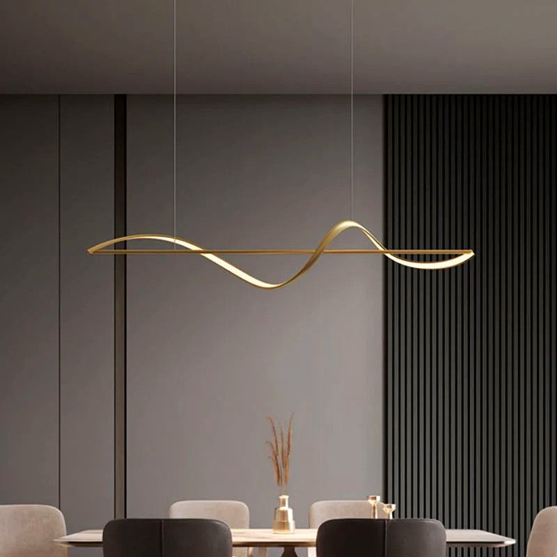 Suspension LED Ondulée Design Sculptural, Métal Silicone Fluide, Salon