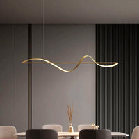Suspension LED Ondulée Design Sculptural, Métal Silicone Fluide, Salon